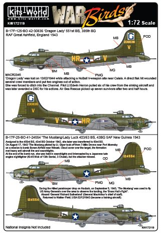 Boeing B17F Flying Fortress (Dragon Lady, The Mustang/Lady Luck)  kw172119