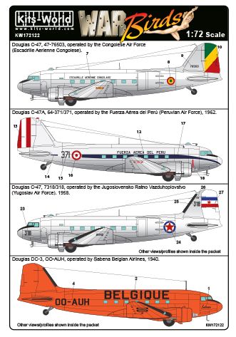 Douglas C47/DC3 Dakota (Congo AF, Peruvian AF, Yugoslav AF, Sabena)  kw172122