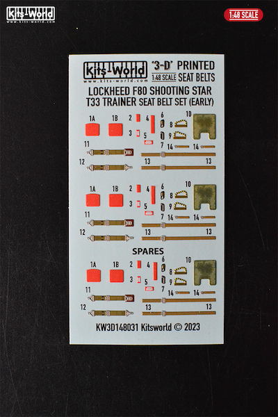 Lockheed F80 and T33 Shooting Star Seatbelt sets - Early- (for one F80 and one T33)  KW3D148031