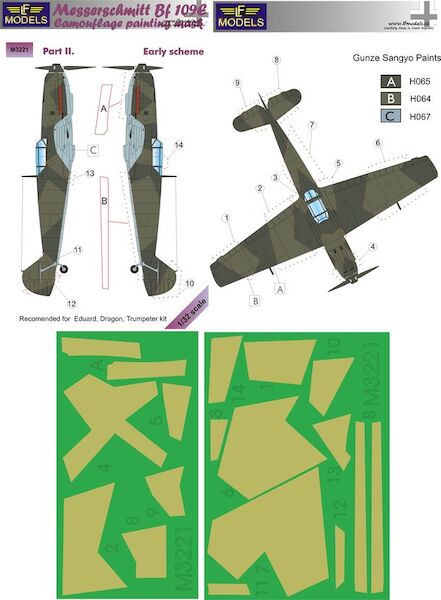 Messerschmitt BF109 Camouflage Painting Mask  - Early Scheme Part 2 (Eduard, Dragon, Trumpeter)  LFM3221
