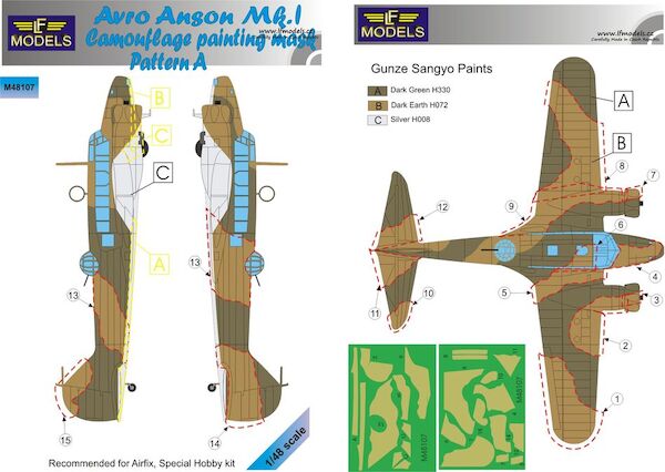 Avro Anson MK1 Camouflage Painting Mask Pattern A  (Airfix)  LFM48107