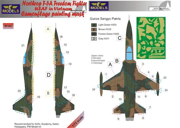 Northrop F5A Freedom Fighter  USAF in Vietnam Camouflage Painting Mask  LFM7285