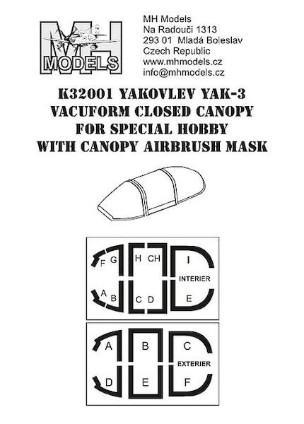 Yakovlev Yak3 Canopy for Special hobby with canopy Closed  with Canopy Airbrush mask  K32001