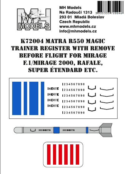 Matra R550 Magic Trainer round with RBF Tags for Mirage F1, Mirage 2000, Rafale, SuE etc.  K72004