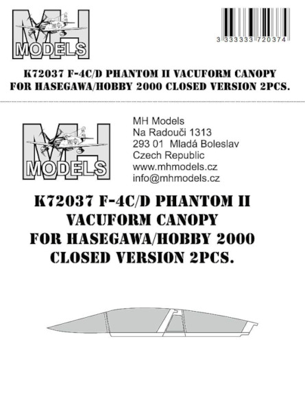 F4C/D Phantom II Vacuform canopy Closed version (2 sets for Hasegawa/Hobby 2000)  K72037