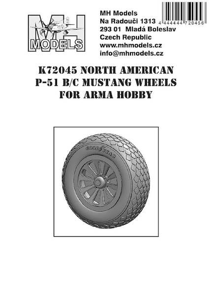 North American P51B/C Mustang wheels and tyres with pattern tread (Arma)  K72045
