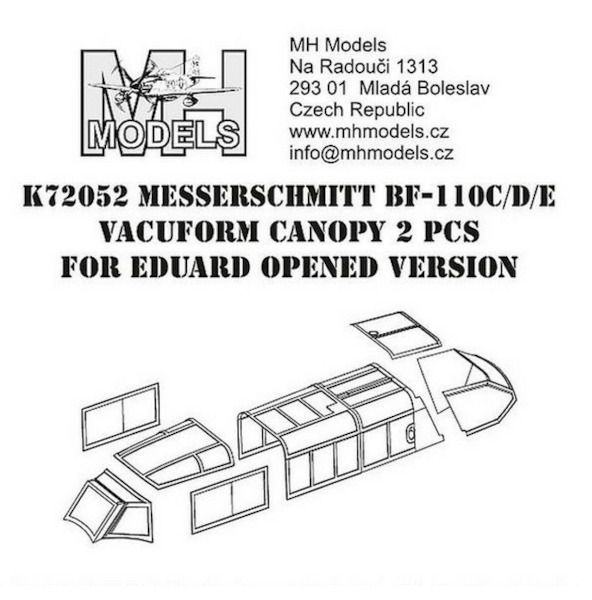 Messerschmitt BF110C/D/E  Vacuform canopy  Open version (2 sets for Eduard)  K72052
