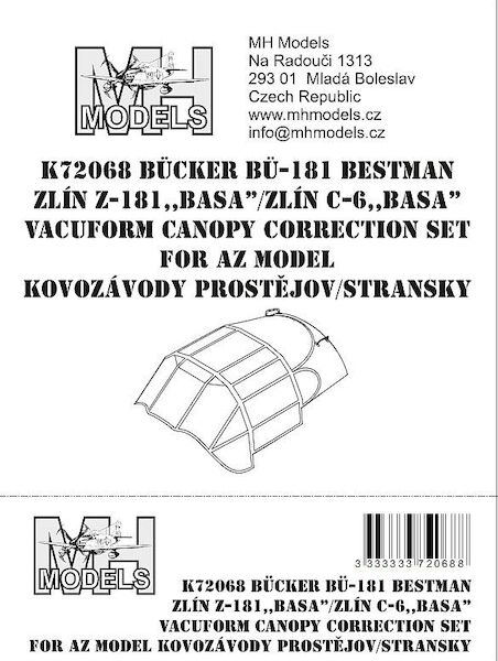Bucker Bu181 Bestman / Zlin Z-181/C6 'Basa' Vacuform canopy (Stransky/AZ Models)  K72068