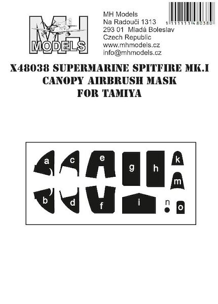 Supermarine Spitfire MKI Canopy airbrush mask (Tamiya)  X48038