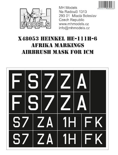 Heinkel He111H-6  Afrika Corps  squadron numbers and letters Airbrush mask (ICM)  X48053