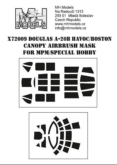 Douglas A20B Havoc/Boston canopy Airbrush Masks (MPM/Special hobby)  X72009
