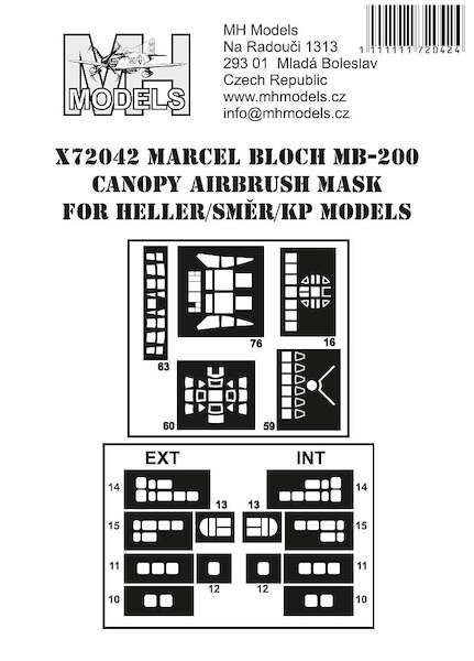 Marcel Bloch MB200 Canopy, Glassnose turrets and window Masks (Smer, KP, Kovosavody Prostejov))  X72042