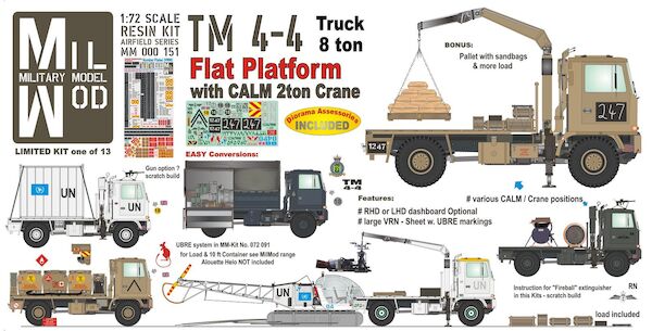 Bedford TM 4-4  8 ton 4x4 truck with flat platfom and Calm 2 ton crane with different Loads  MM000-151