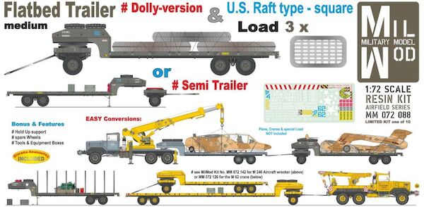 Medium Flatbed Trailer with Dolly + U.S. Raft type	incl. 3 pieces U.S. Raft type - square  MM072-088