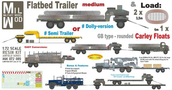 Medium Flatbed Trailer w. Dolly, Carley Floats GB 	rounded 2 x 3m & 1 x Large Type 6m  MM072-089