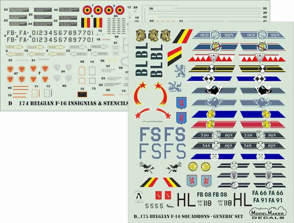 Belgian F16 Squadron markings Insignias and Stencils Generic Set  MMD-48175