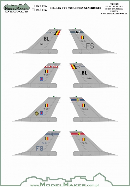 Belgian F16 Squadron markings Insignias and Stencils Generic Set  MMD-72175