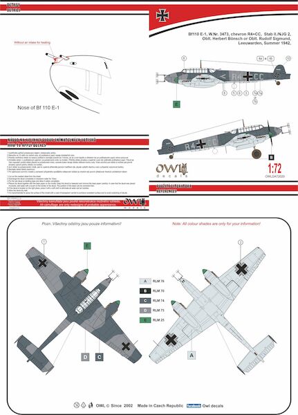 Messerschmitt BF110E-1 (R4+CC StabII/NJG2 Leeuwarden 1942)  OWLDA72020