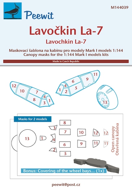 Lavochkkin La7 Cockpit, wheelbay and engine mask(MK1) for 2 models  M144039
