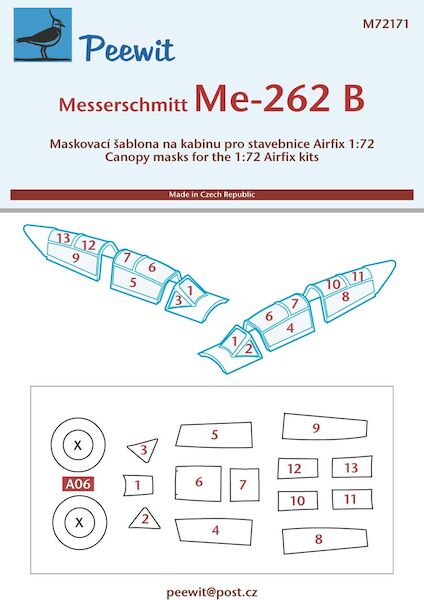 Messerschmitt Me262B  Canopy and mainwheel masking (Airfix)  M72171