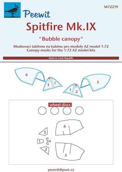 Supermarinre Spitfire MKIX/MKXVI Bubbletop Canopy and wheel Mask (AZ Models)  M72219