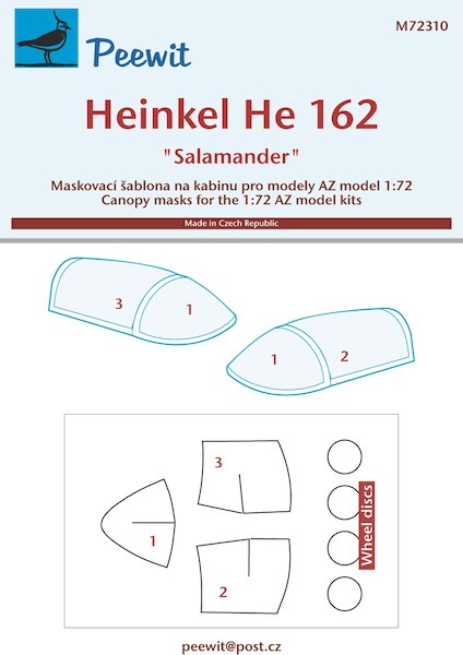 Heinkel He162 'Salamander'Canopy and wheel masks  (AZ single seater kits)  M72310