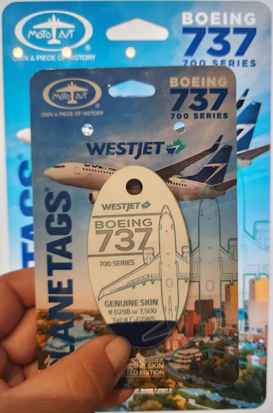 Keychain made of: Boeing 737-700 Westjet  C-GTWS (white/blue)  C-GTWS W/B