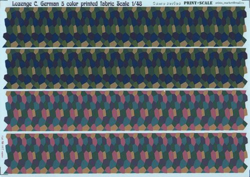 Lozenge C, German five colour printed fabric  PRS48-LOS017