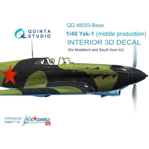 Yakovlev Yak1 (Mid Production) 3 Interior 3D Decal  for Modelsvit and Southfork)  QD48003-BASE