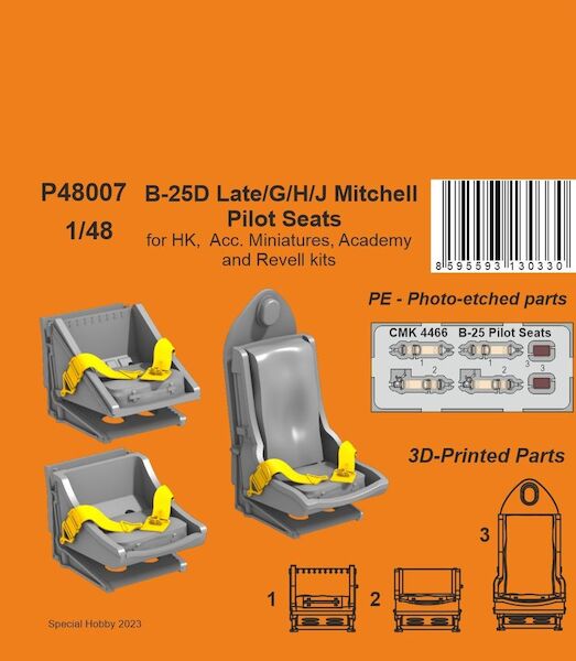 B-25D Late/G/H/J Mitchell Pilot Seats (Hong Kong, Acc. Miniatures, Academy and Revell)  P48007