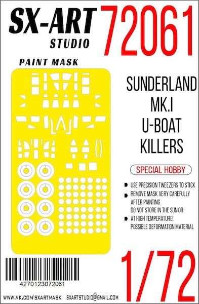 Painting mask Short Sunderland MK1 U boat killers cabin windows, turrets  and wheels (Special Hobby)  SXA72061
