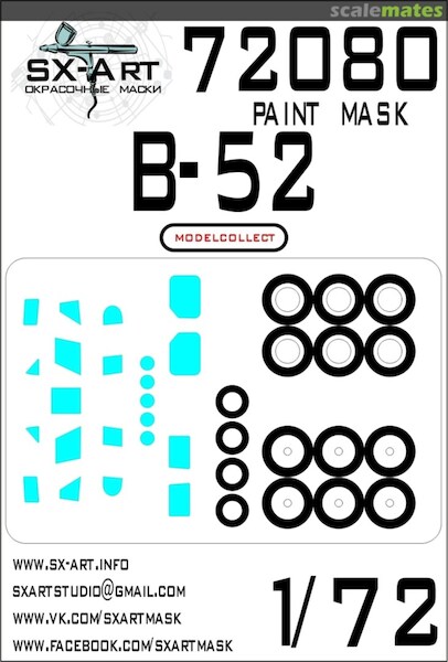 Painting mask  Boeing B52 Stratofortress  Canopy and wheels (Modelcollect)  SXA72080