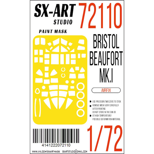 Painting mask Bristol Beaufort MKI cabin windows, turrets  and wheels (Airfix)  SXA72110