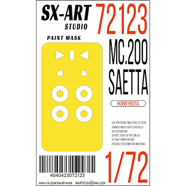 Painting mask Macchi MC200 Saetta cockpit and wheels (Hobby Boss)  SXA72123
