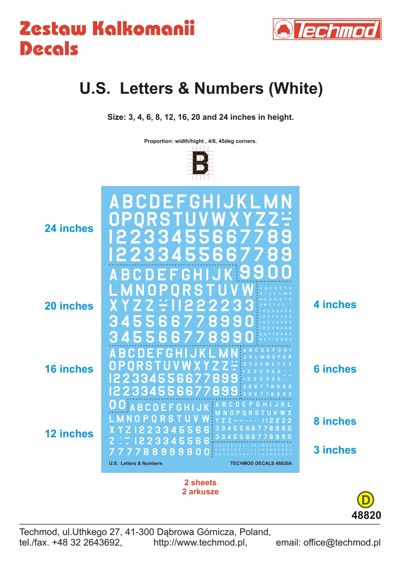 US Letters and Numbers from 3 to 24 inch (White)  48820