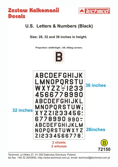 US 45 degree Letters and Numbers (Black)  72150