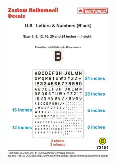 US 45 degree Letters and Numbers (Black)  72151
