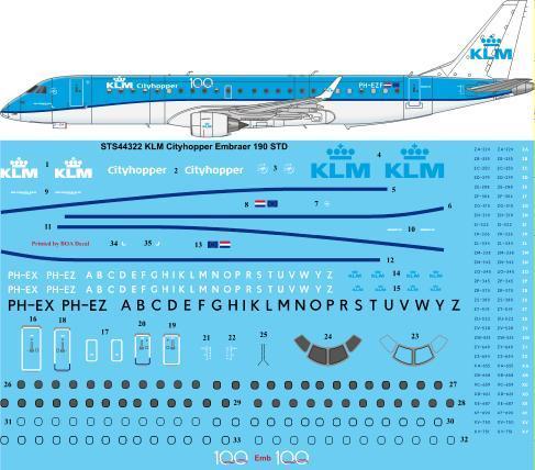 Embraer EMB190STD (KLM New Colours) (RESTOCK, NOW WITH 100 Years Logo!!) (BACK IN STOCK)  sts44322