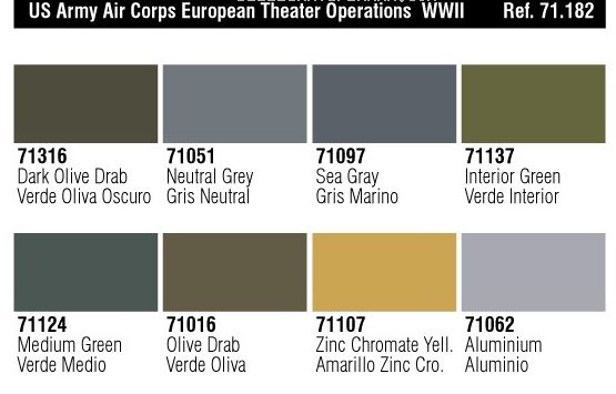 Vallejo Model Color Air Acrylic paint set for US Arrmy Air Corps European Theatre of Operations WW2 Aircraft  71182