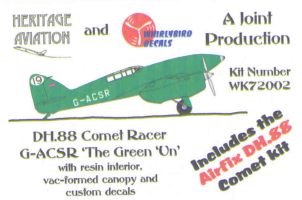De Havilland Comet racer "Green un G-ACSR" (Airfix kit with Whirlybird decals & acc)  WK72002
