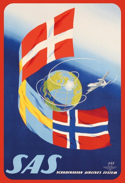 SAS -  Scandinavian Airlines System National Flags Vintage metal poster metal sign  AV0038