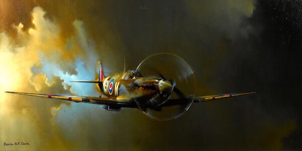 SPITFIRE! by Barrie A.F. Clark - Canvas Transfer - Aviation Art Print including frame  BARRY A.F.CLARK
