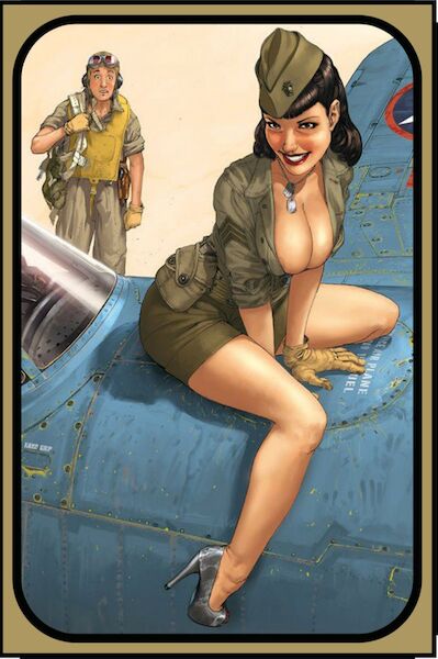 Pin up Army Girl on plane metal poster metal sign  CC0173