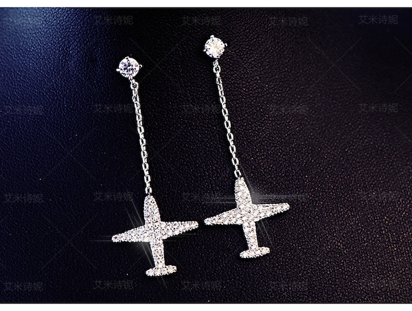 Aircraft Rhinstone Zircon 925 Sterling Silver Long Stud  EAR HANGERS