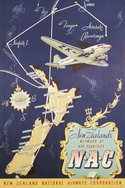 New Zealand's Network of Air Services NAC DC-3 Vintage metal poster metal sign NAC DC-3