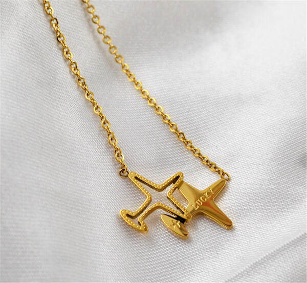 Stainless Steel Gold Color Double Horizontal Airplane Pendants Necklaces  NECK GOLD HOR