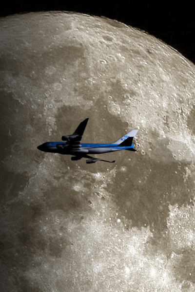 KLM Boeing 747-400 in moonlight - metal poster metal sign  V4-KLM-MOON
