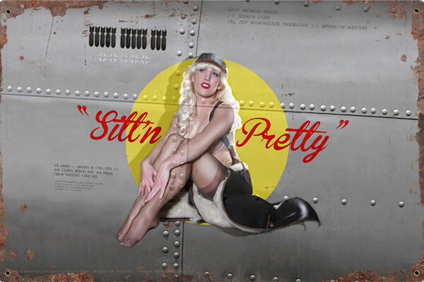 Sitt'n Pretty Nose Art - pin up metal poster metal sign V4-SITTN PRETTY