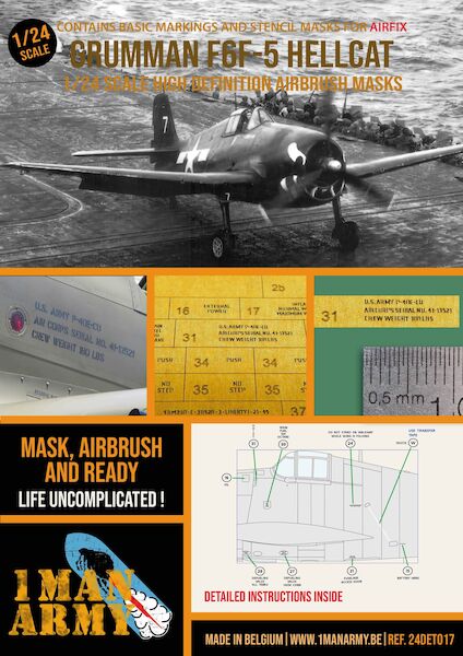 Grumman F6F Hellcat High Definition Airbrush Masking (Airfix)  24DET017