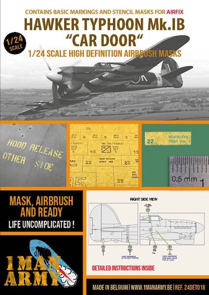 Hawker Typhoon MK1B Cardoor High Definition Airbrush Masking (Airfix) 24DET018